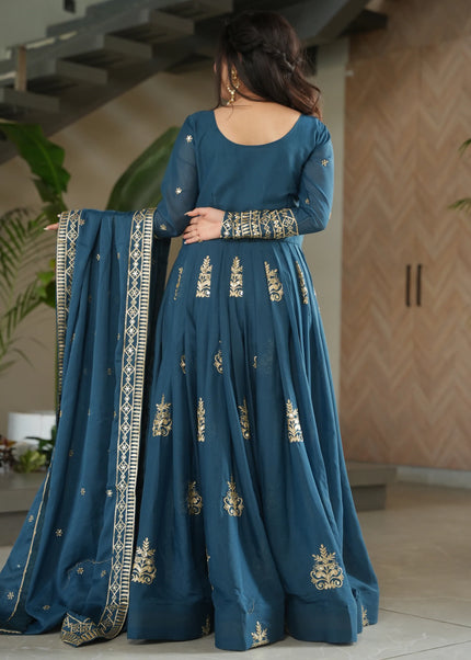 Teal Embroidered Anarkali Gown