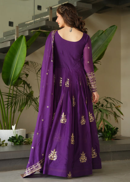 Purple Embroidered Anarkali Gown
