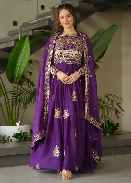 Purple Embroidered Anarkali Gown