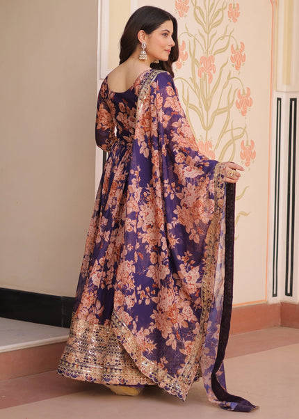 Purple Embroidered Anarkali Gown