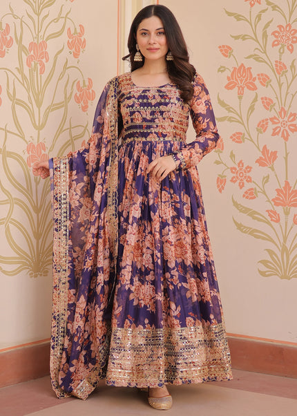 Purple Embroidered Anarkali Gown