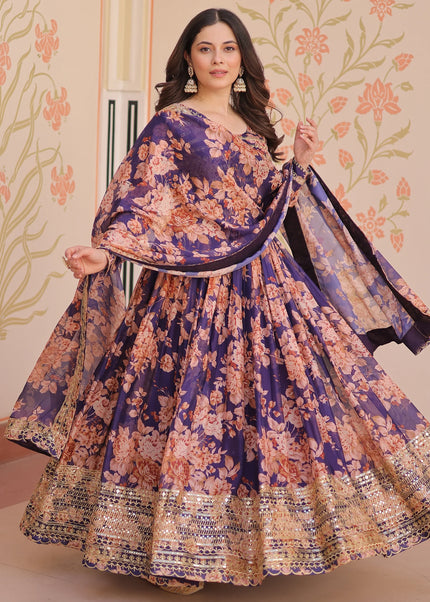 Purple Embroidered Anarkali Gown
