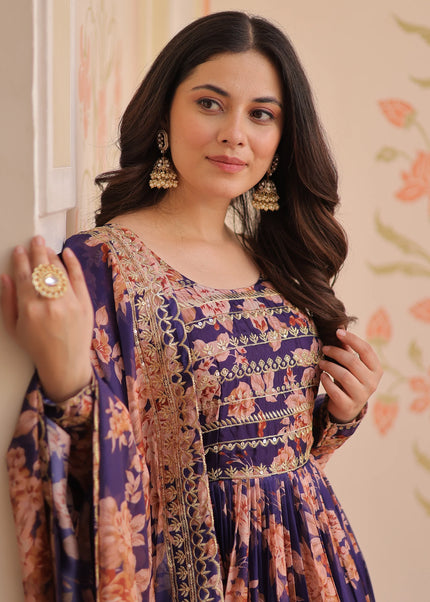 Purple Embroidered Anarkali Gown