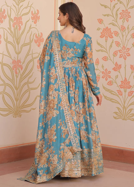 Sky Blue Embroidered Anarkali Gown