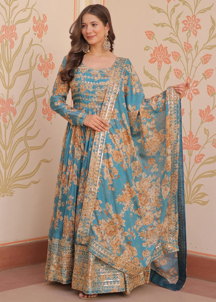 Sky Blue Embroidered Anarkali Gown