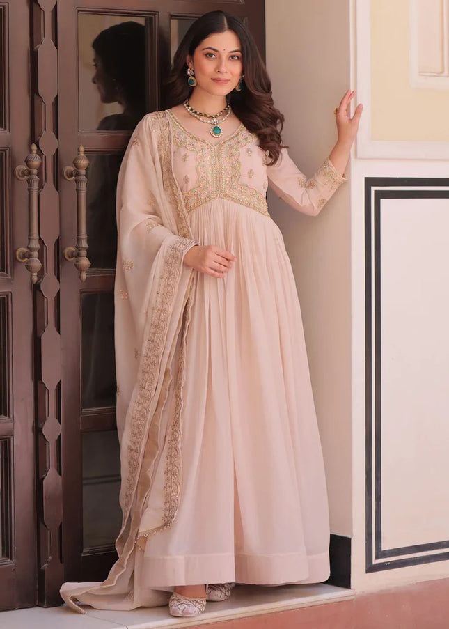 Peach Embroidered Anarkali Gown