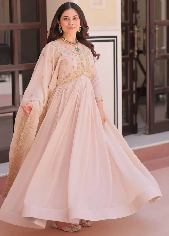 Peach Embroidered Anarkali Gown