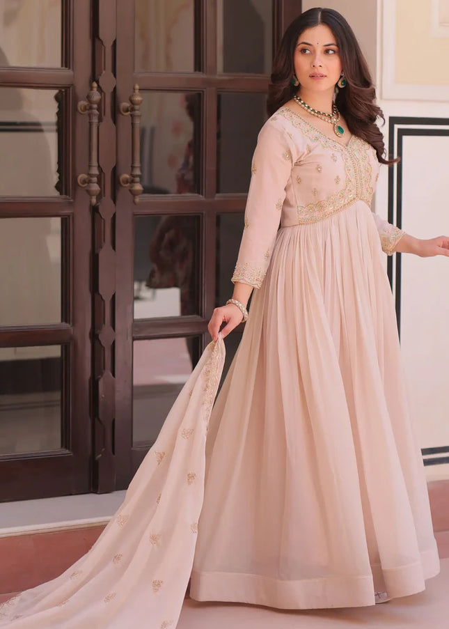 Peach Embroidered Anarkali Gown