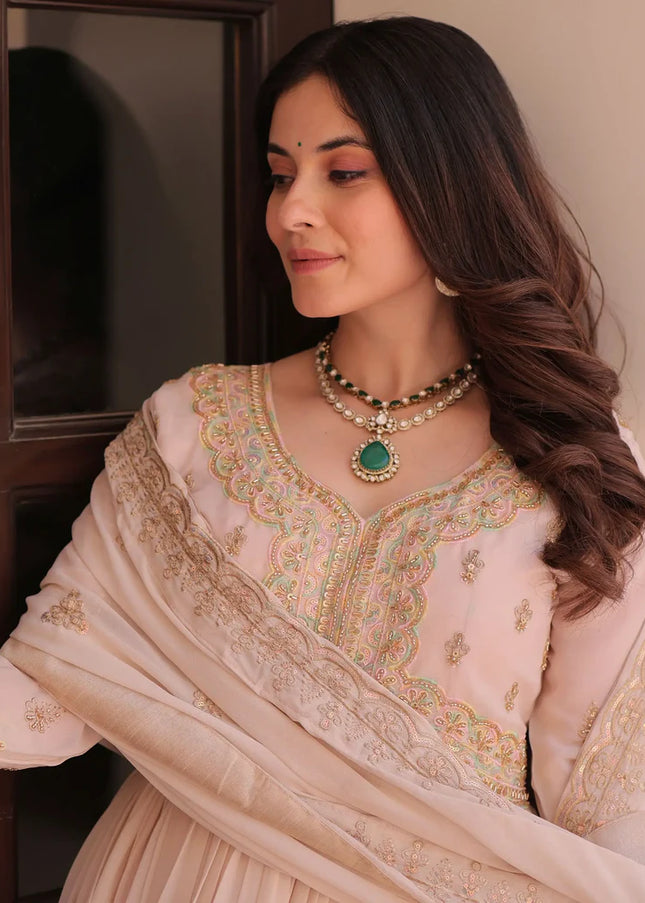 Peach Embroidered Anarkali Gown