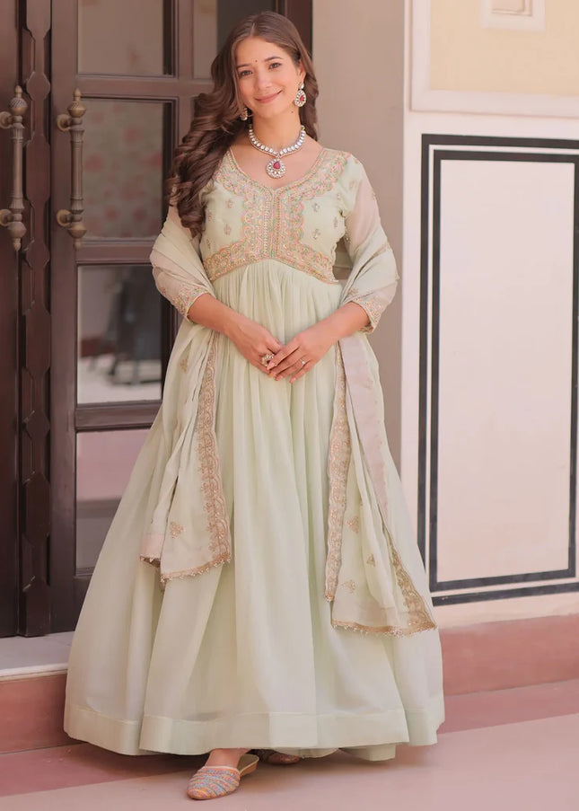 Sea Green Embroidered Anarkali Gown