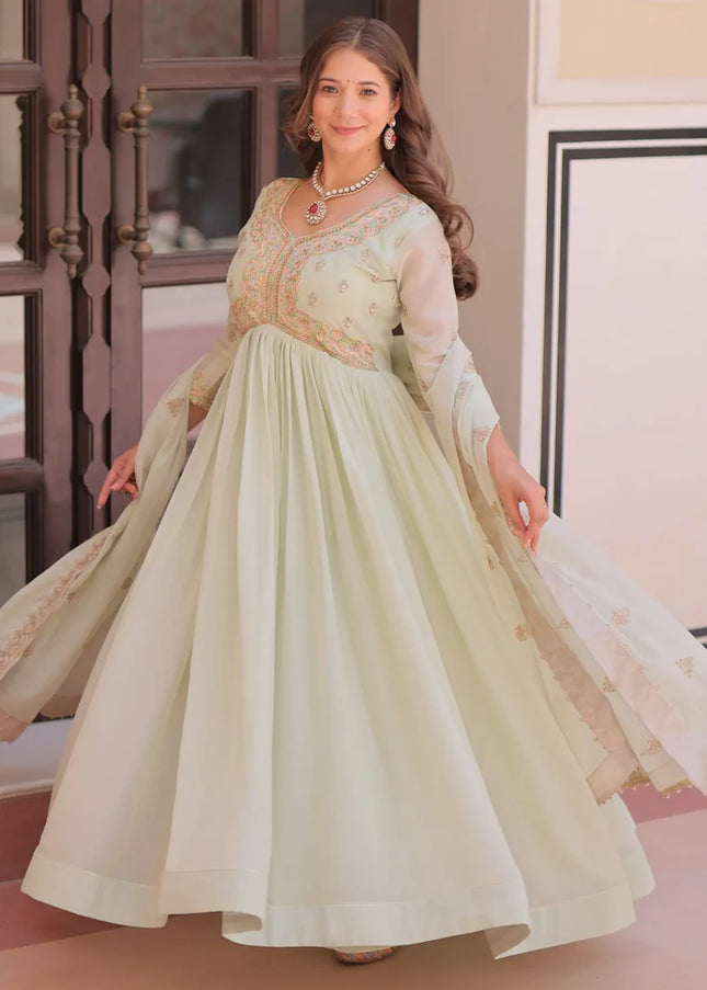 Sea Green Embroidered Anarkali Gown