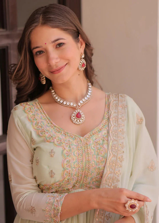 Sea Green Embroidered Anarkali Gown