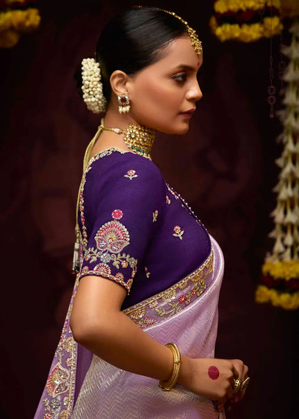 Purple and Lavender Embroidered Wedding Saree