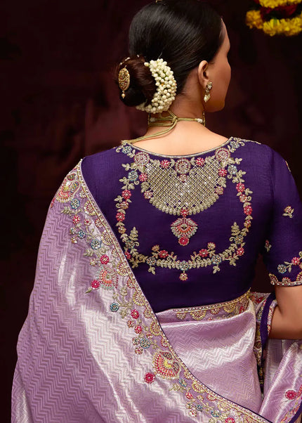 Purple and Lavender Embroidered Wedding Saree
