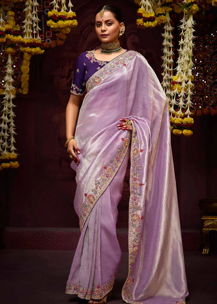 Purple and Lavender Embroidered Wedding Saree