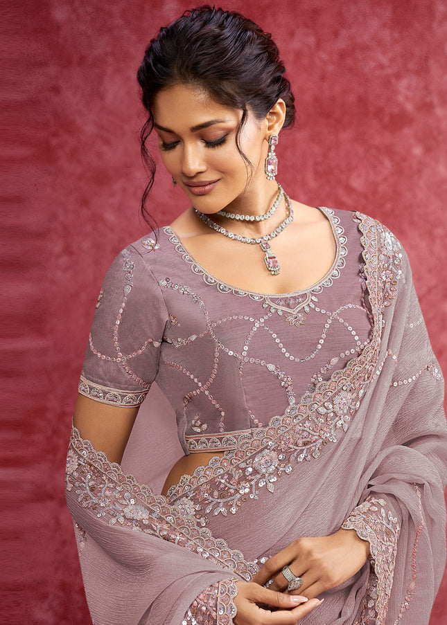 Purple Embroidered Wedding Saree