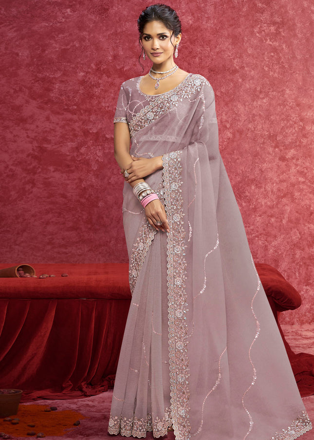 Purple Embroidered Wedding Saree