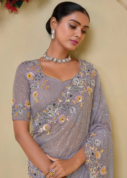 Lavender Embroidered Banarasi  Tuscany Saree