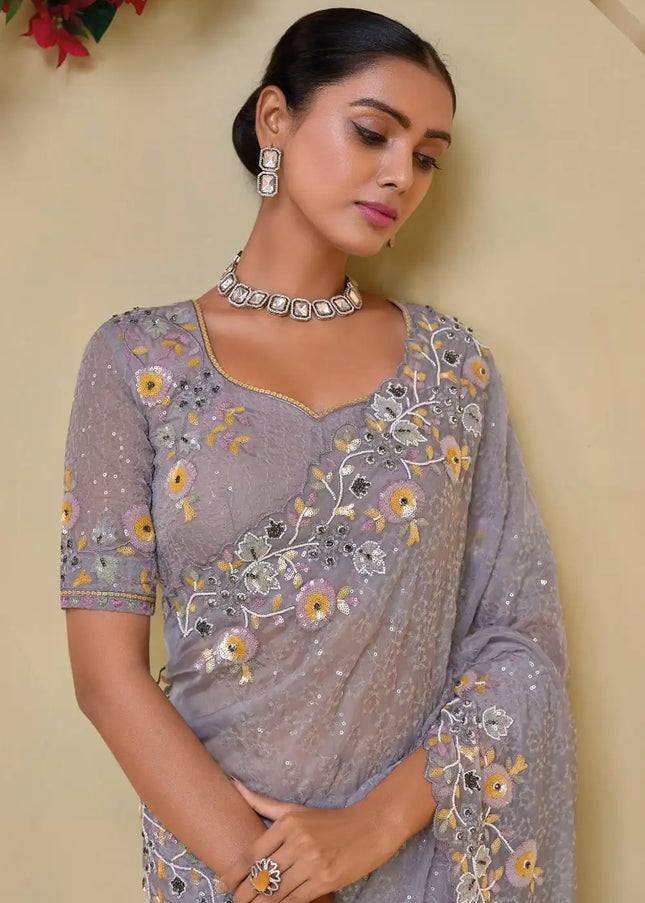 Lavender Embroidered Banarasi  Tuscany Saree