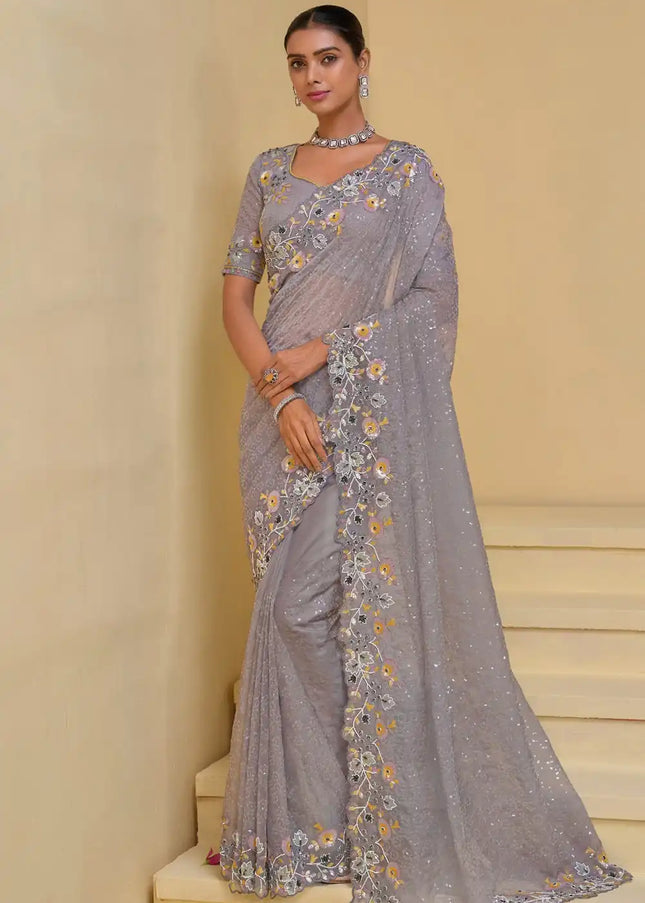 Lavender Embroidered Banarasi  Tuscany Saree
