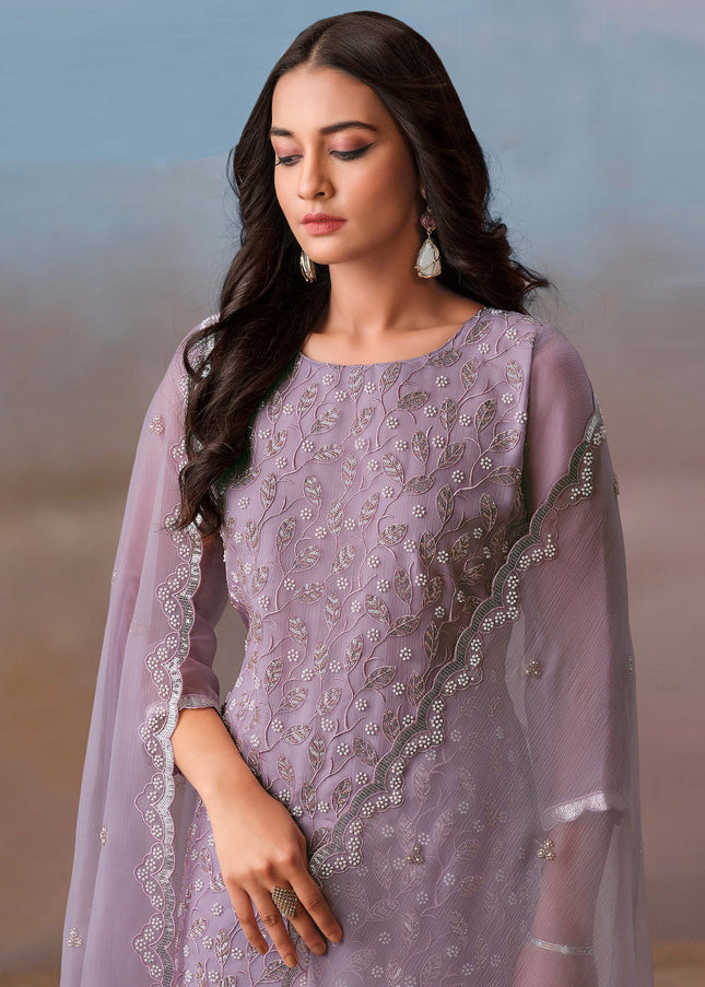 Lavender Embroidered Pant Suit
