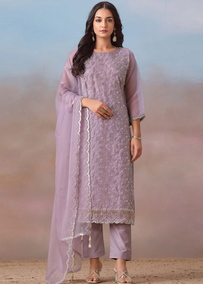 Lavender Embroidered Pant Suit