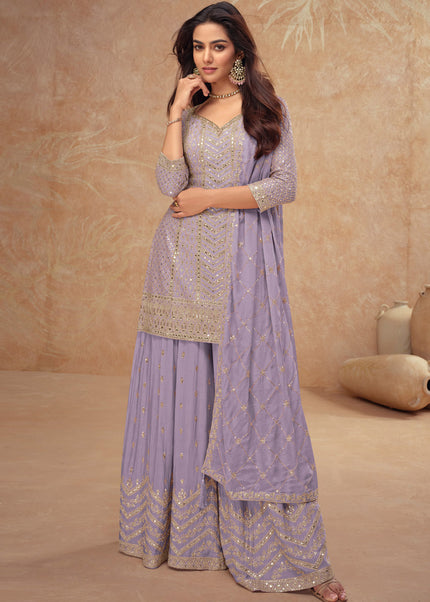 Lavender Embroidered Sharara Suit
