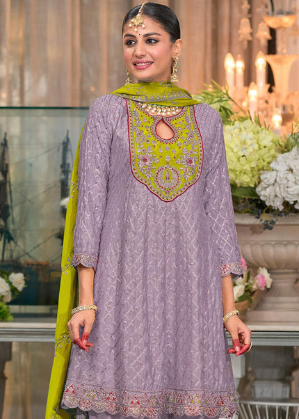 Lavender Embroidered Dhoti Style Suit