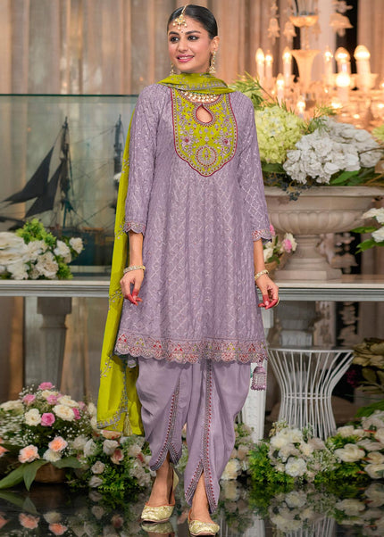 Lavender Embroidered Dhoti Style Suit