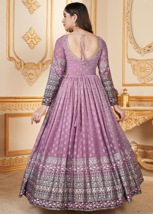 Light Purple Embroidered Anarkali Gown