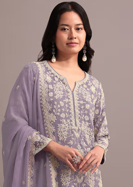 Lavender Embroidered Gharara Suit