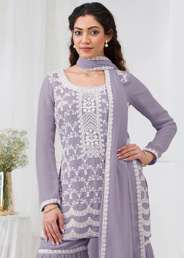 Purple Embroidered Gharara Suit