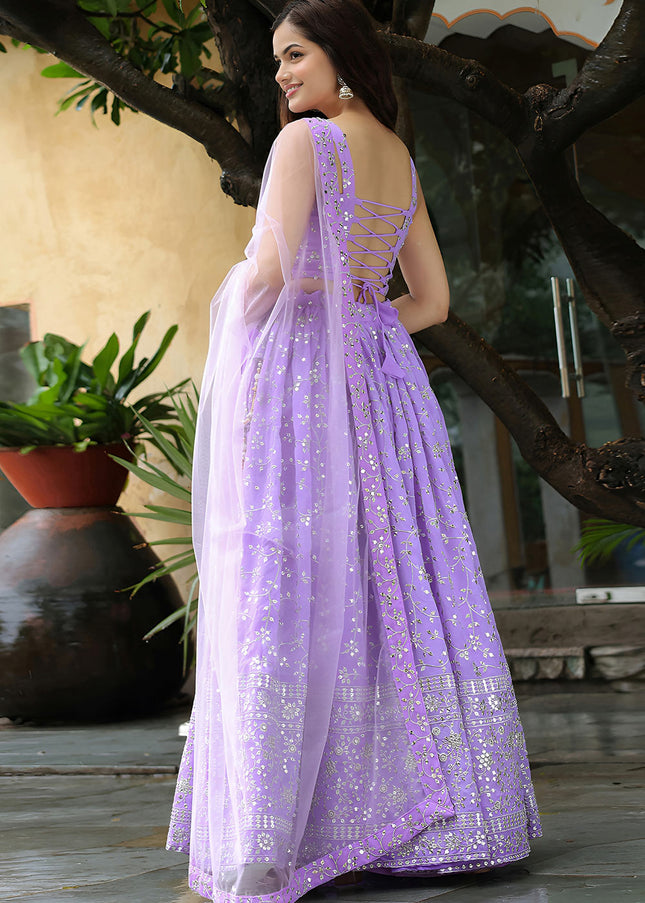 Lavender Embroidered Lehenga Choli