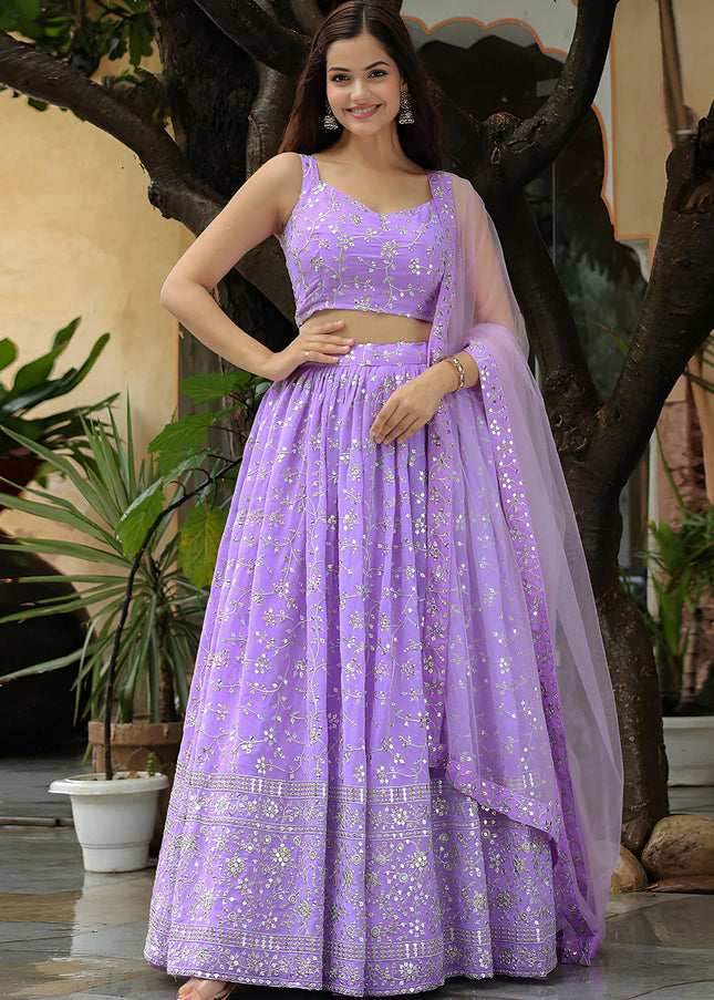 Lavender Embroidered Lehenga Choli