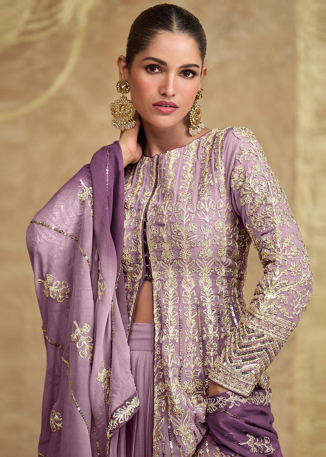 Lavender Embroidered Lehenga Anarkali