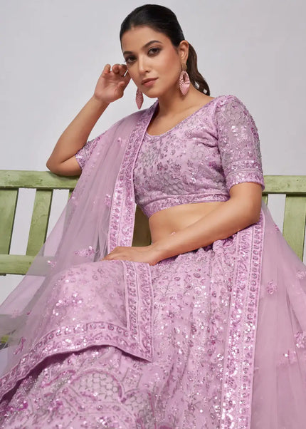 Lavender Embroidered Wedding Lehenga Choli