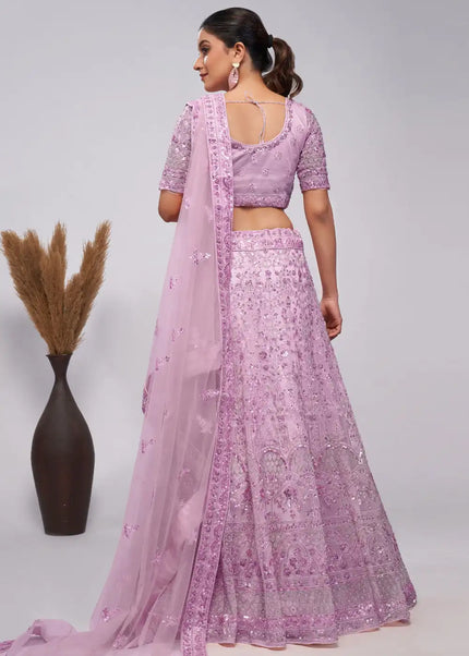 Lavender Embroidered Wedding Lehenga Choli