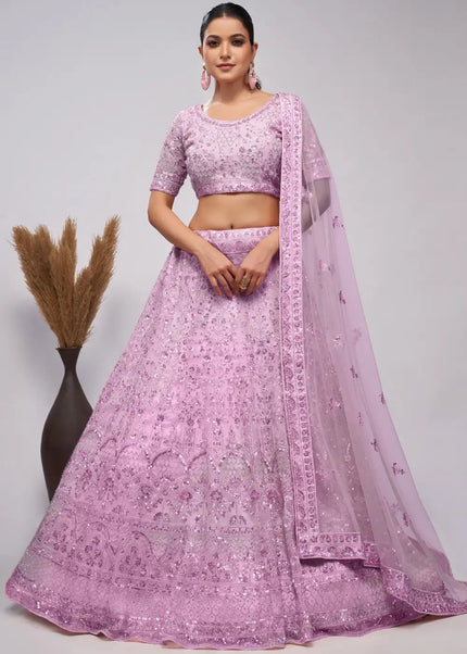 Lavender Embroidered Wedding Lehenga Choli