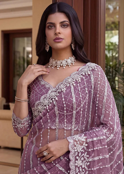 Lavender Embroidered Saree