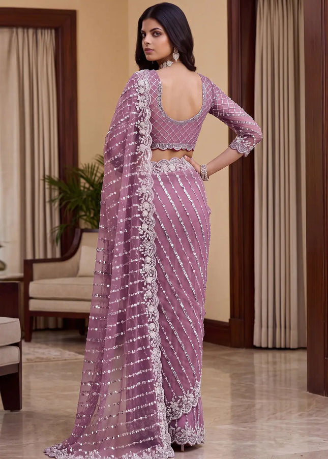 Lavender Embroidered Saree