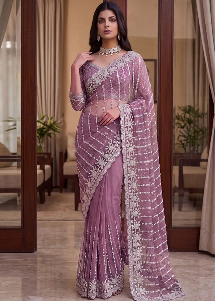 Lavender Embroidered Saree