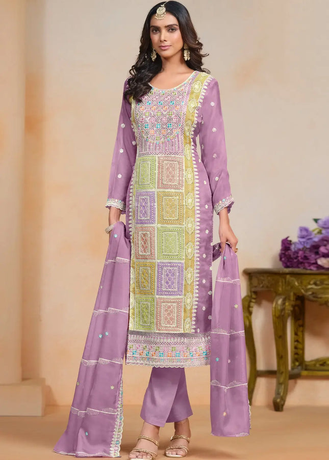 Lavender Embroidered Pant Style Suit