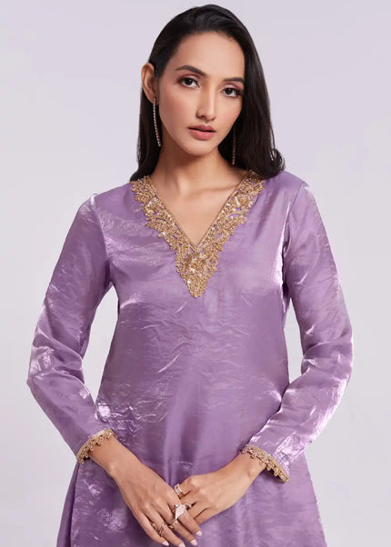 Lavender Embroidered Sharara Suit