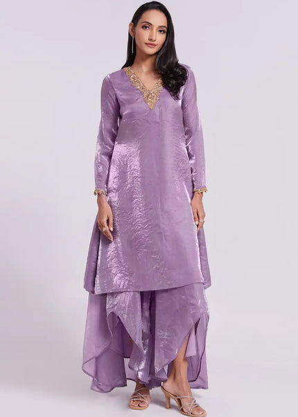 Lavender Embroidered Sharara Suit