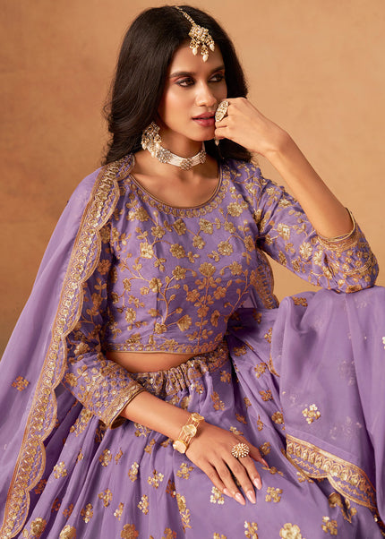 Lavender Embroidered Lehenga Choli