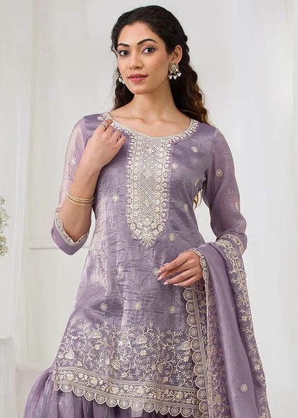 Lavender Embroidered Sharara Suit