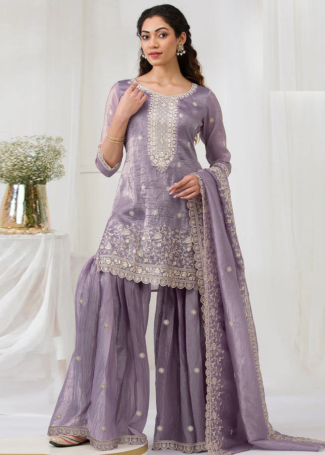Lavender Embroidered Sharara Suit