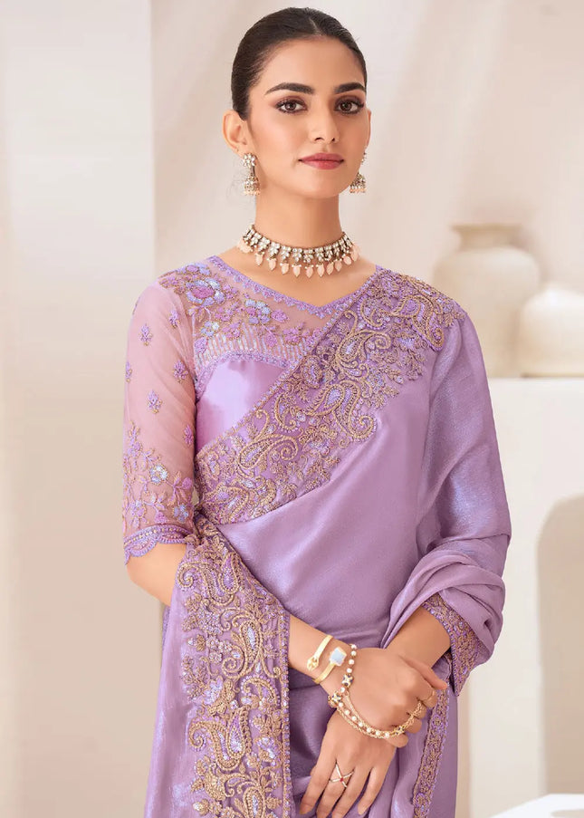 Light Purple Embroidered Saree