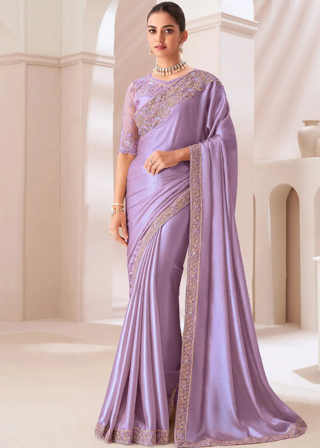 Light Purple Embroidered Saree