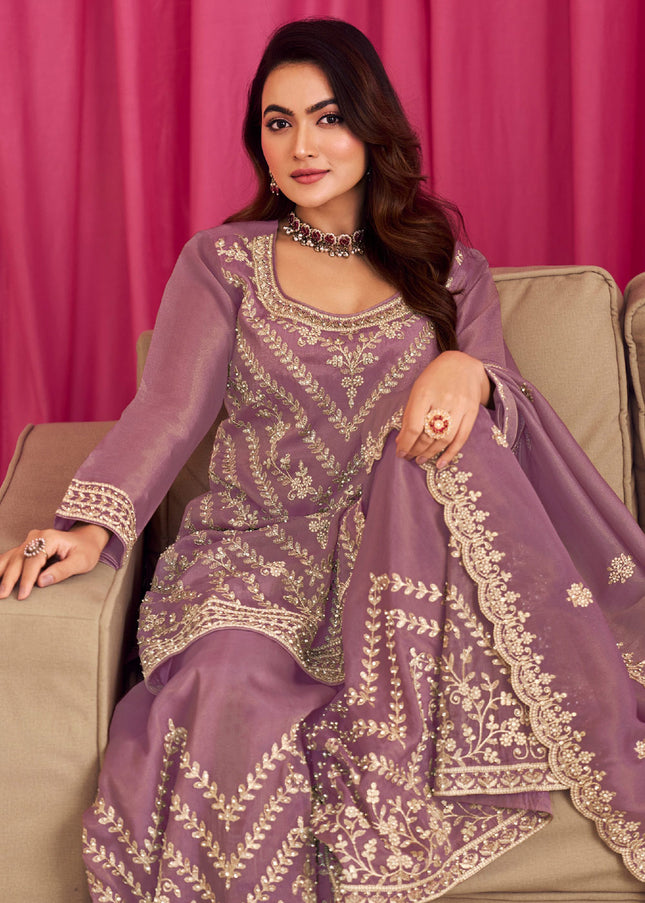 Lavender Embroidered Palazzo Suit